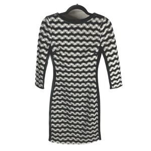 Reiss US Size 0 Jackie Monochrome Stripe Dress Bodycon 3/4 Sleeves UK 4 EU 32